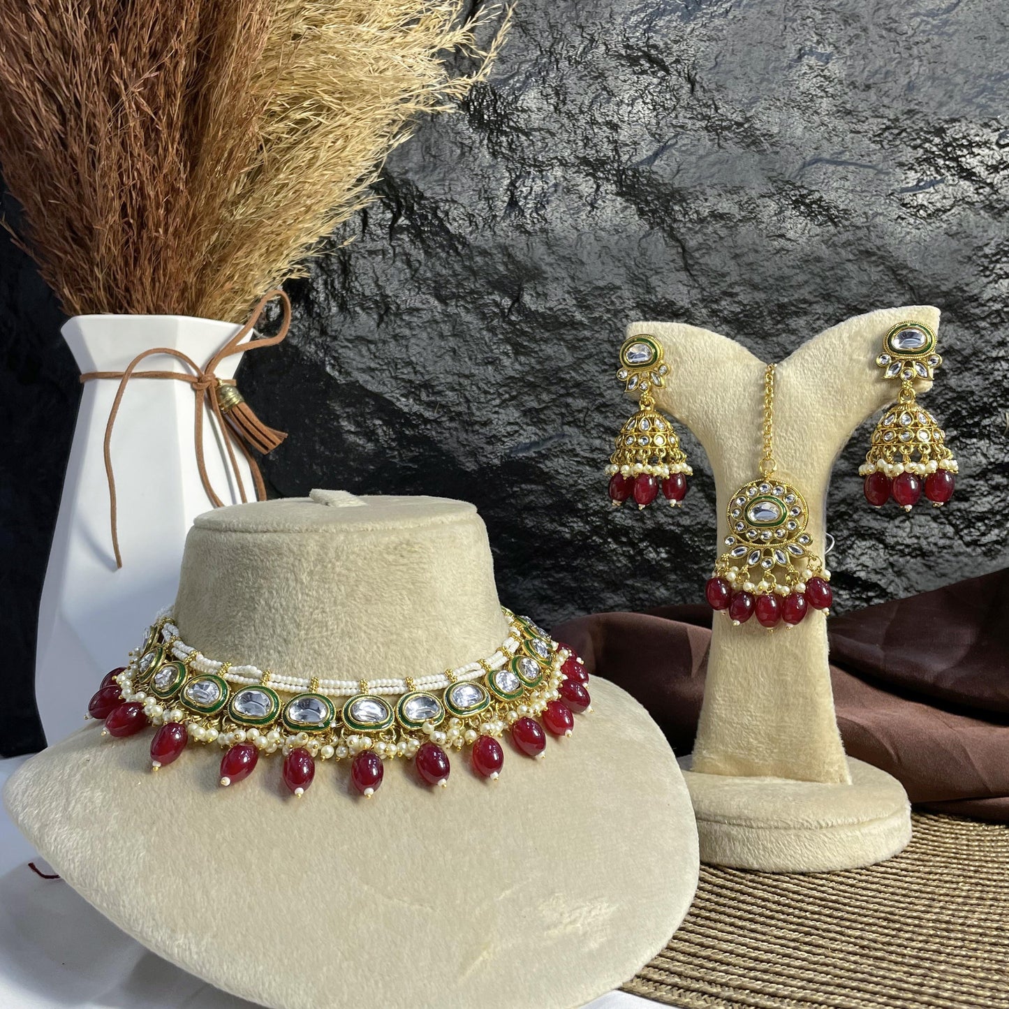 TEARDROP CLUSTER KUNDAN NECKLACES