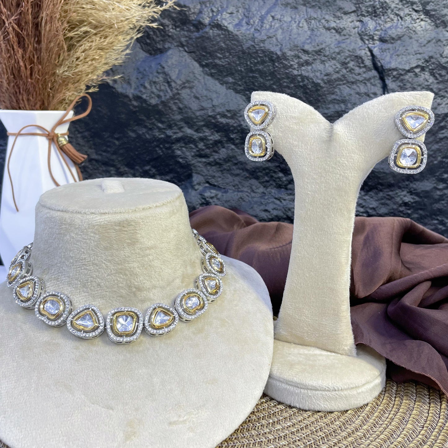 FLORAL CASCADE CHOKER KUNDAN NECKLACES