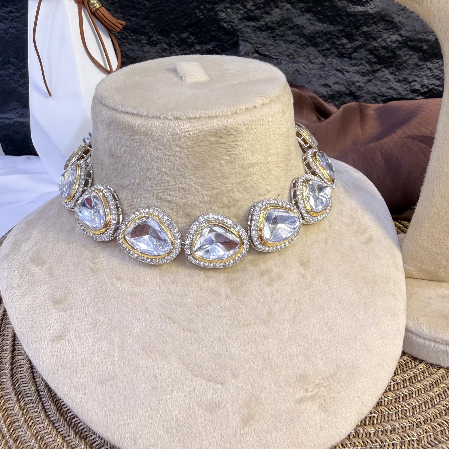 NIZAM PEARL-STRAND DROPLINE KUNDAN NECKLACES