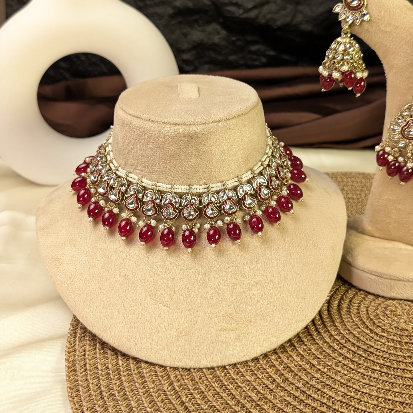 Antique maharani crescent kundan necklace