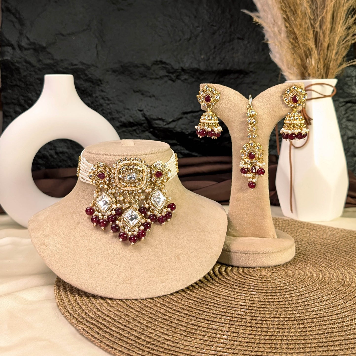 Maharani cascading rose kundan necklace