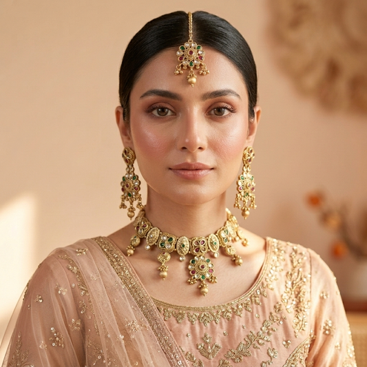 MAJESTIC RAJWARI TEARDROP POLKI NECKLACE SET
