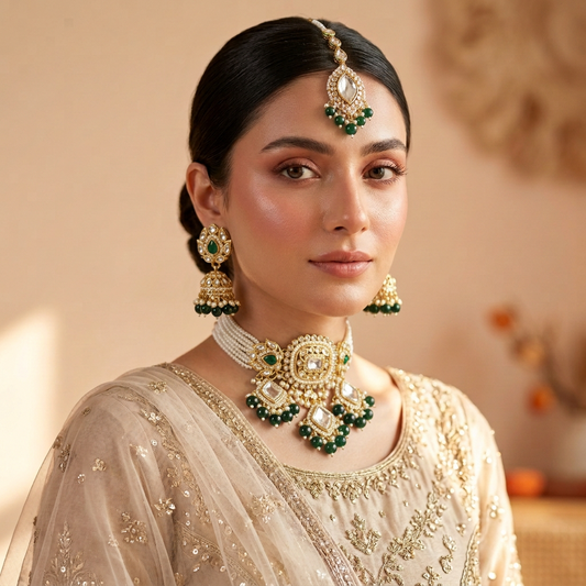 Maharani cascading rose kundan necklace