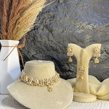 EXQUISITE RAJWARI FLORAL PEARL CHOKER NECKLACE SET