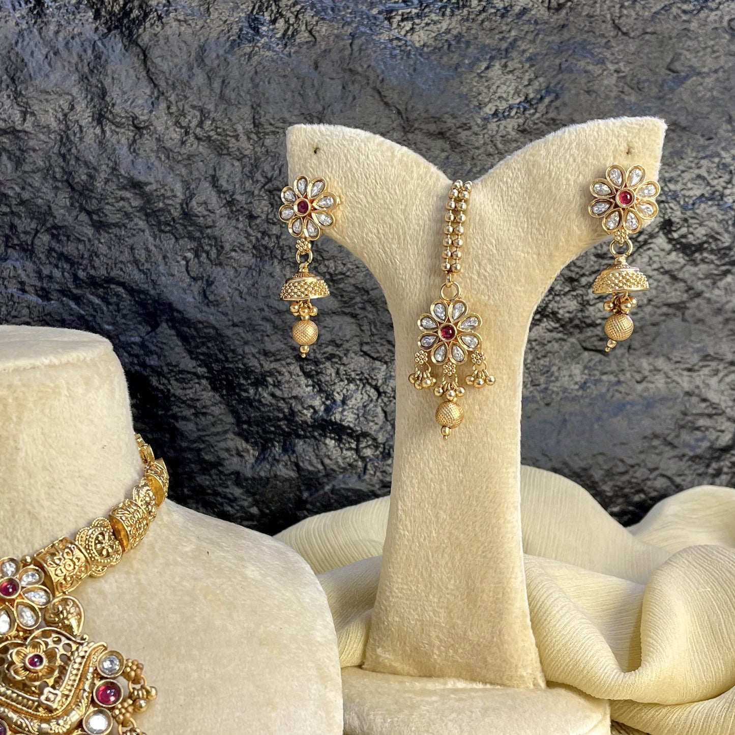 RAJWARI PETAL FILIGREE KUNDAN NECKLACE SET