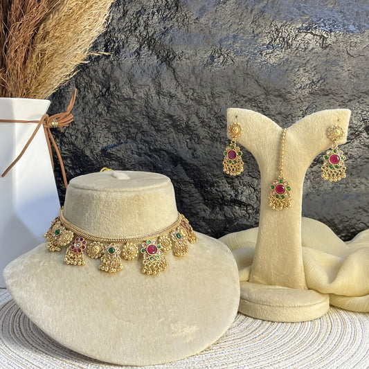 REGAL RAJWARI FLORAL MEHRAAB NECKLACE SET