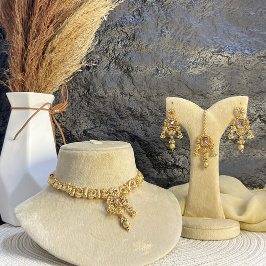 VINTAGE RAJWARI SQUARE POLKI NECKLACE SET