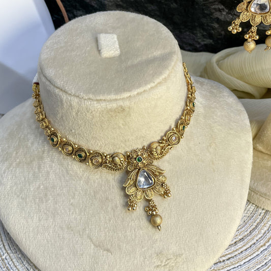 REGAL RAJWARI PEACOCK MOTIF NECKLACE SET