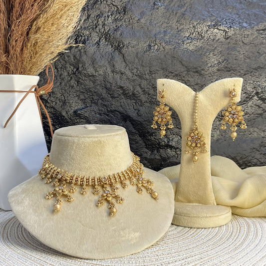MAJESTIC RAJWARI FLORAL DROPS NECKLACE SET