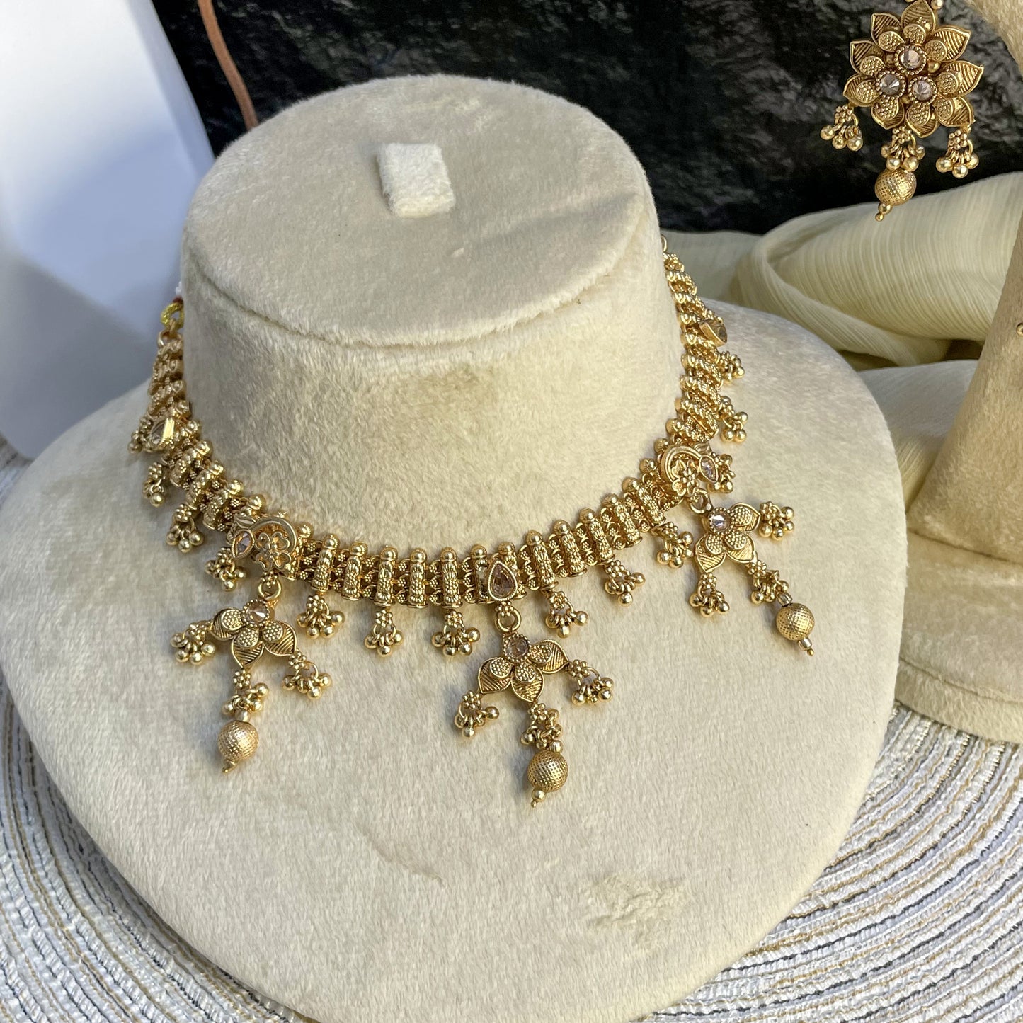MAJESTIC RAJWARI FLORAL DROPS NECKLACE SET