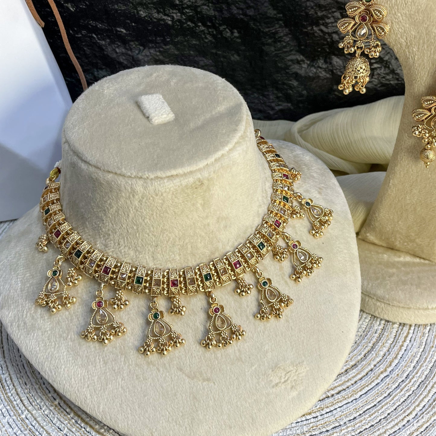 RAJWARI JHUMKI DROP FILIGREE NECKLACE SET