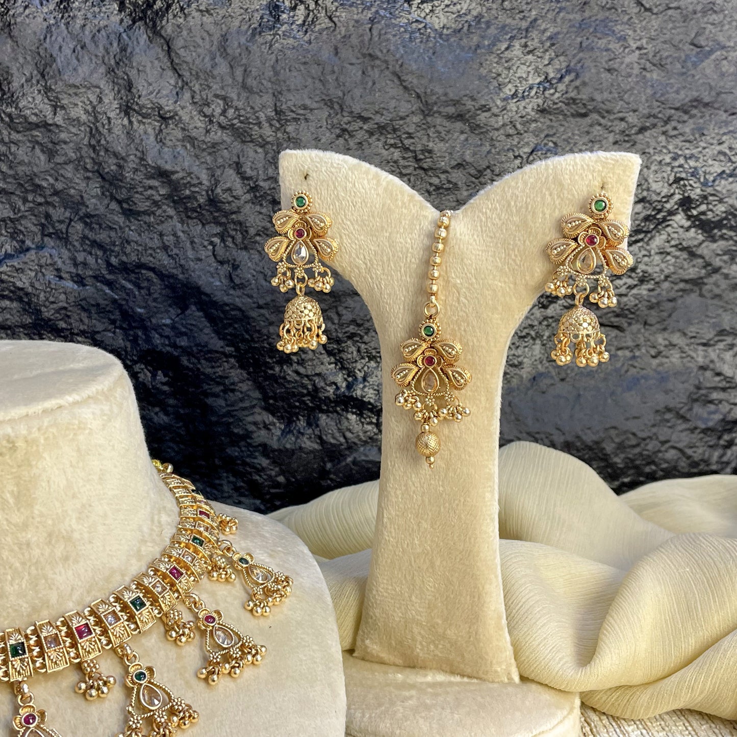 RAJWARI JHUMKI DROP FILIGREE NECKLACE SET