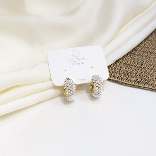 PEARL PAVÉ HUGGIE EARRINGS