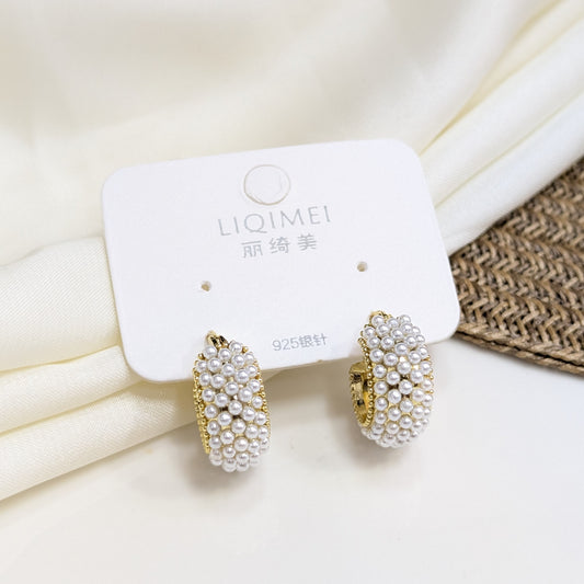 PEARL PAVÉ HUGGIE EARRINGS
