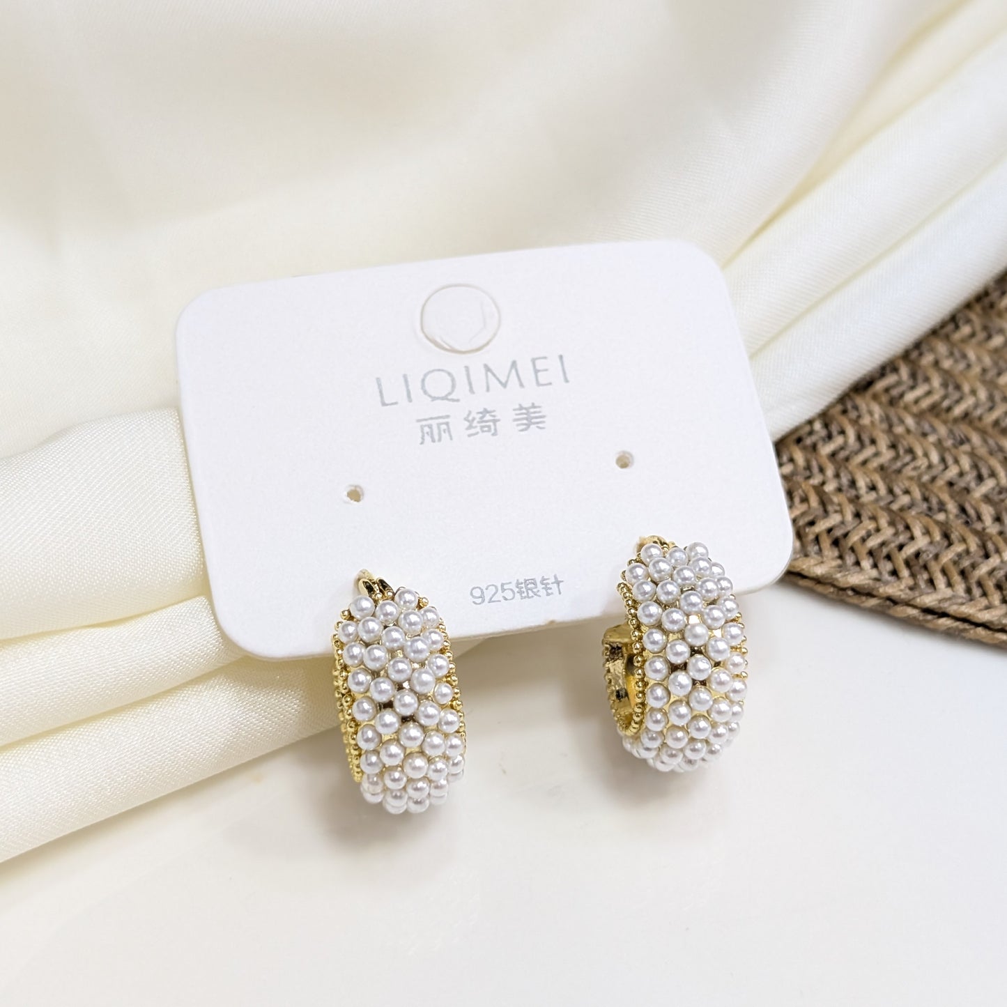 PEARL PAVÉ HUGGIE EARRINGS