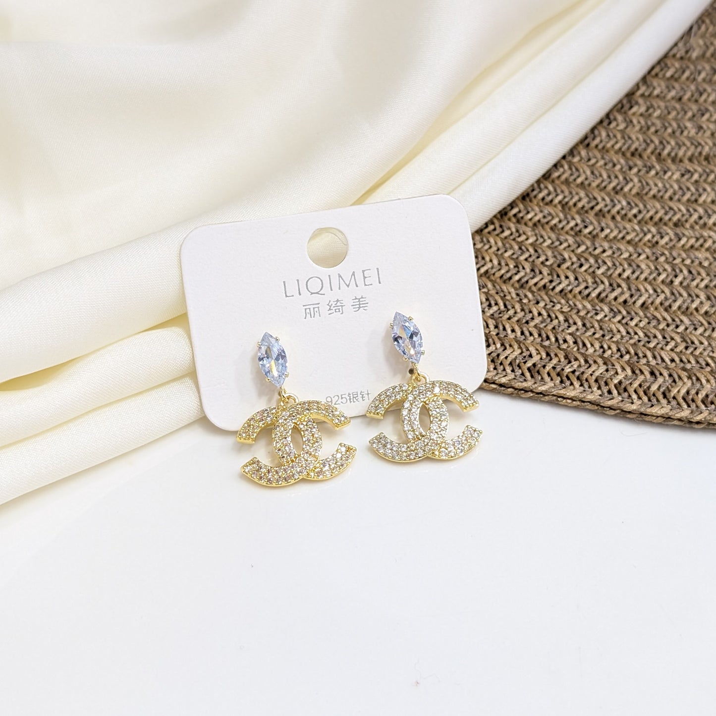 CRYSTAL MONOGRAM DROP EARRINGS