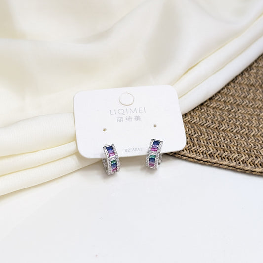 RAINBOW ETERNITY HUGGIE EARRINGS