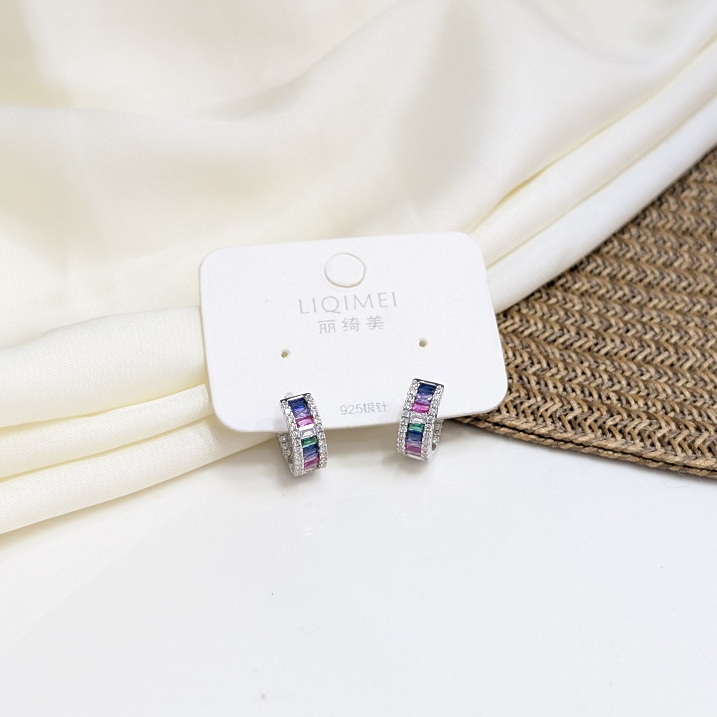 RAINBOW ETERNITY HUGGIE EARRINGS