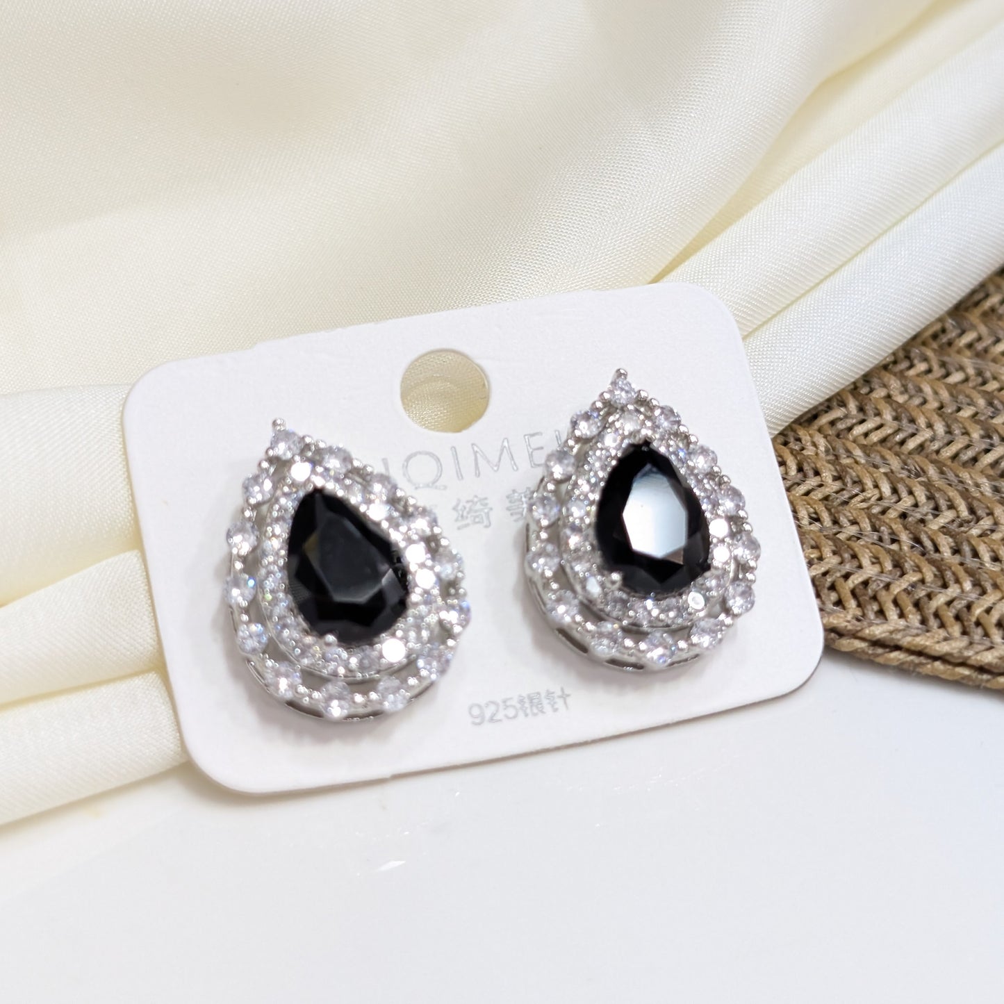ONYX HALO TEARDROP EARRINGS