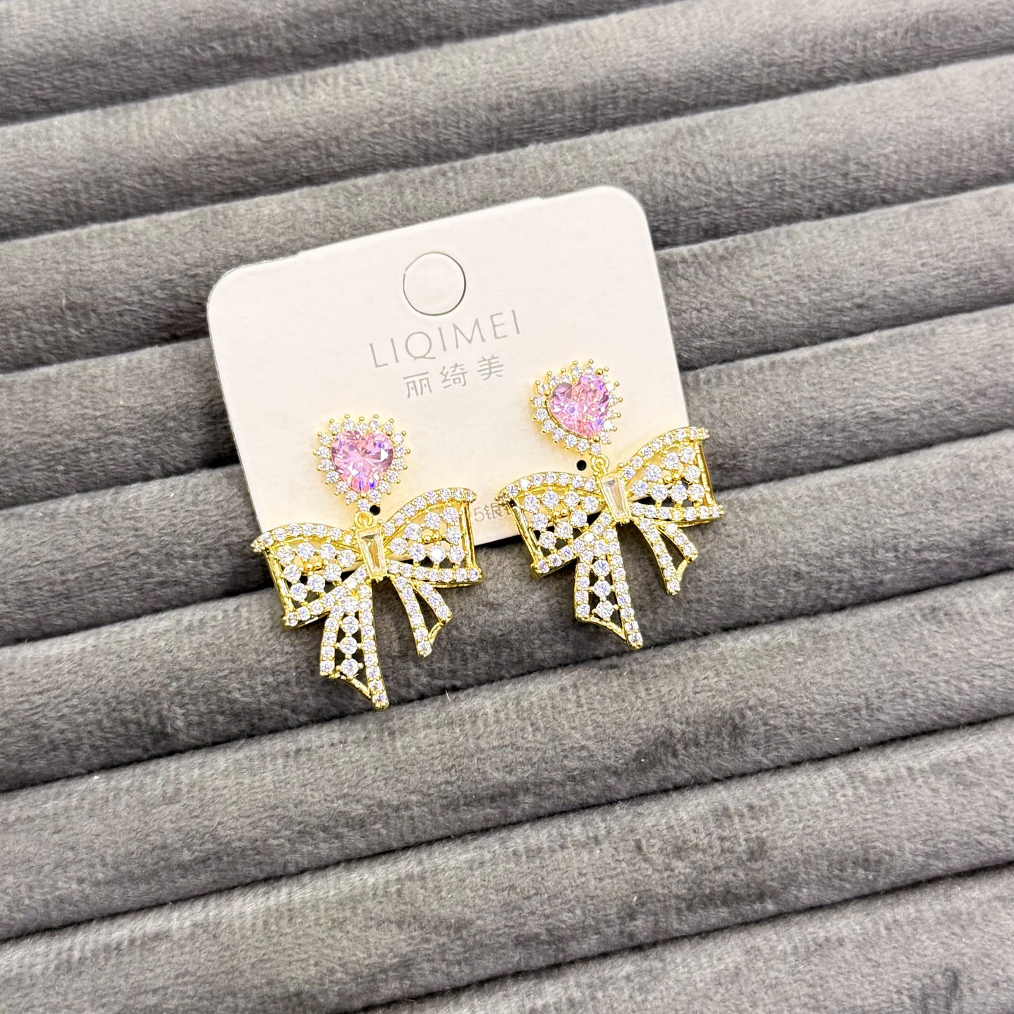 PINK HEART BOW EARRINGS