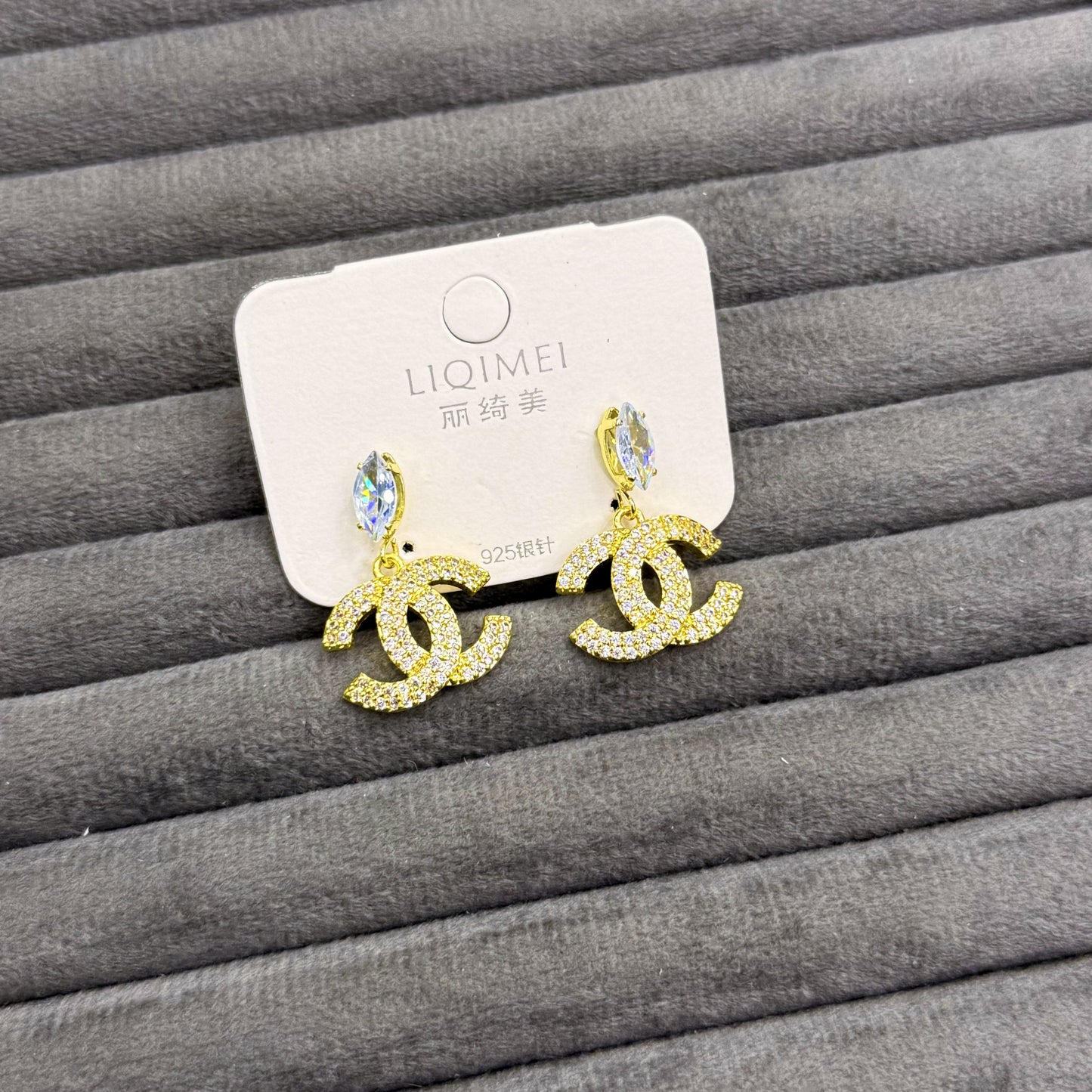 CRYSTAL MONOGRAM DROP EARRINGS