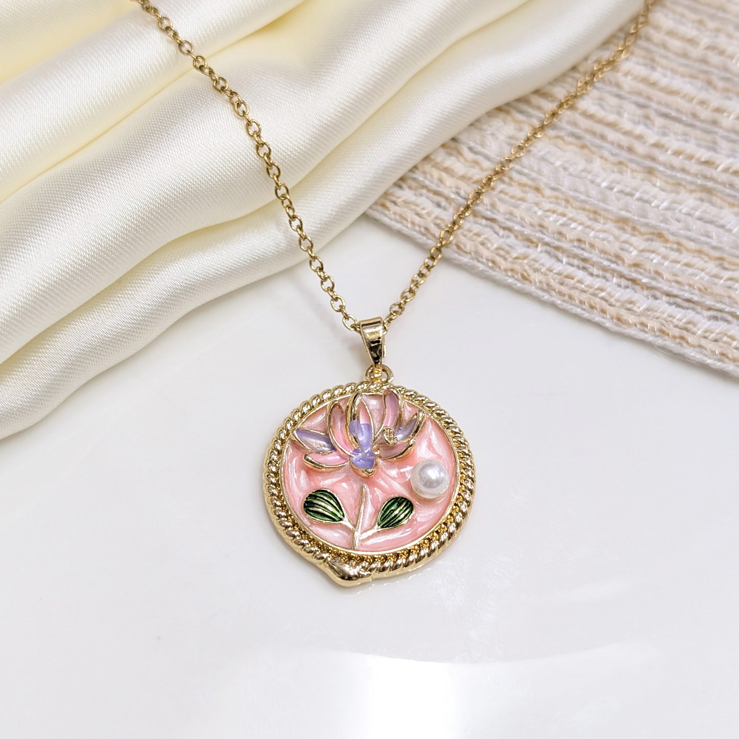 BLUSH LOTUS MEDALLION LOCKETS