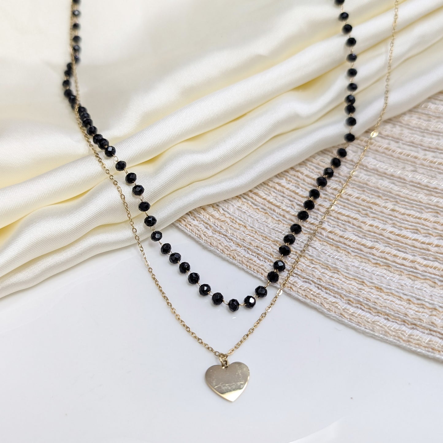 ONYX BEADED HEART LOCKETS