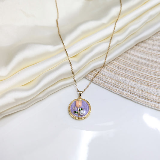 LAVENDER GARDEN DISK LOCKETS