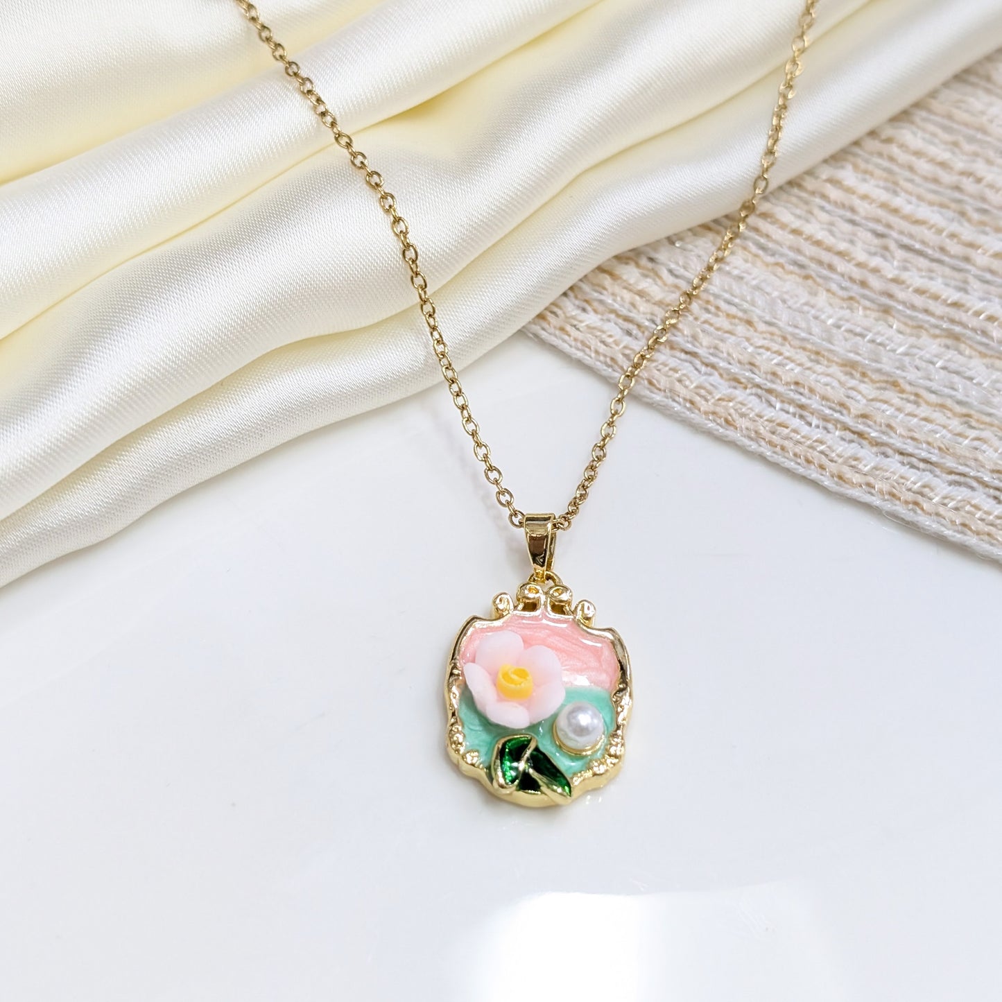 BLUSH PEONY ENAMEL LOCKETS