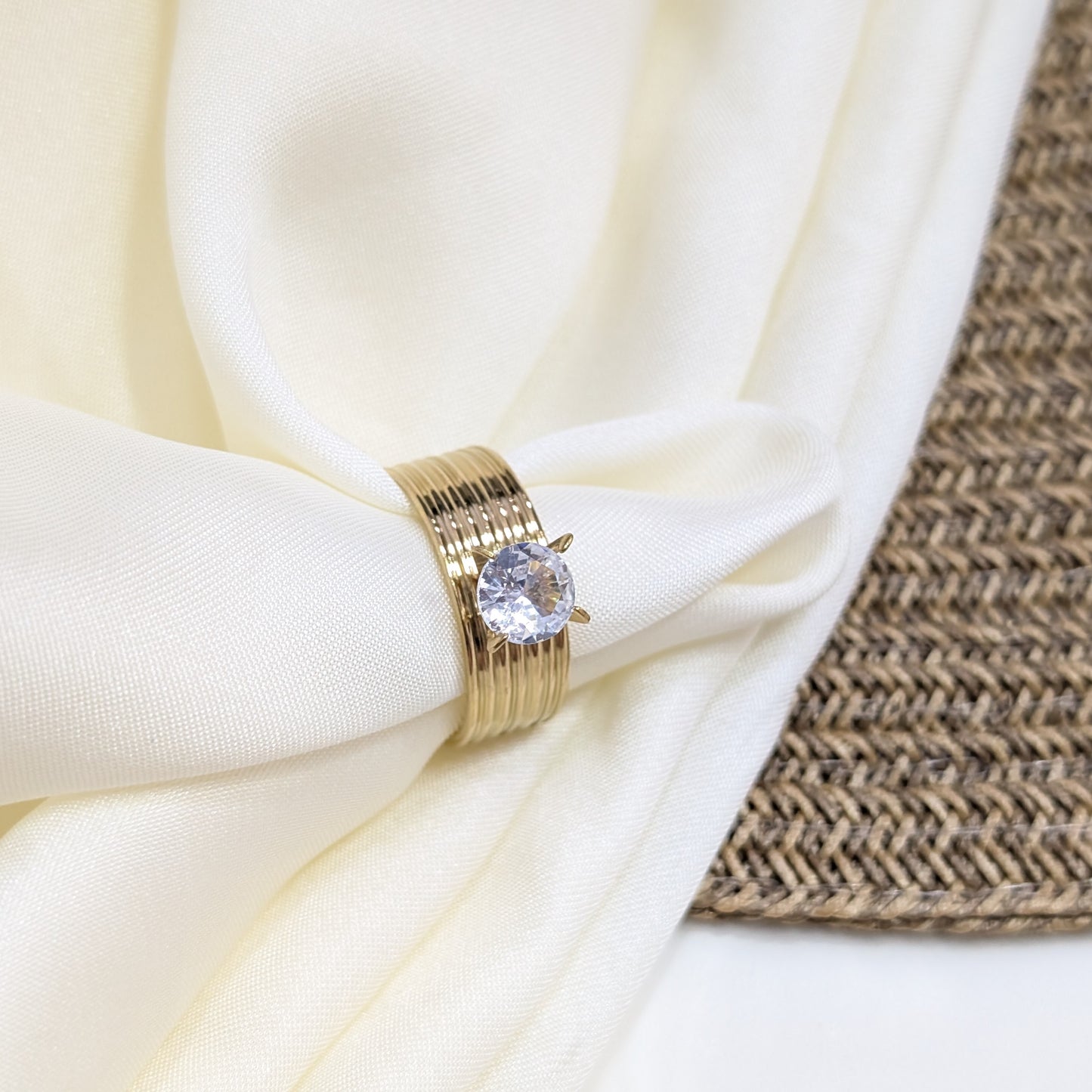 RIBBED SOLITAIRE BAND RINGS