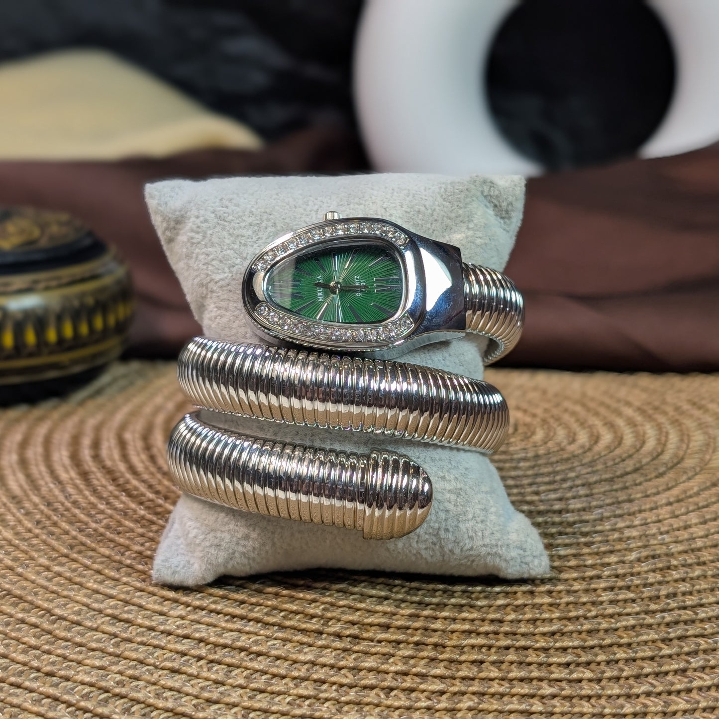 Emerald silver snake watch