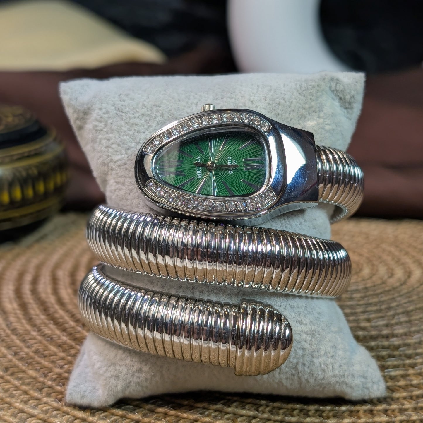 Emerald silver snake watch