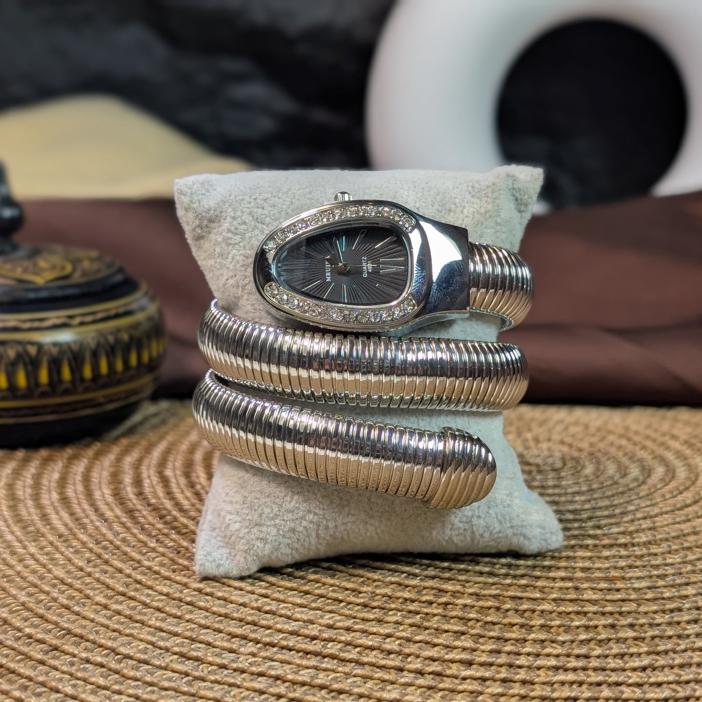 Black silver snake watch