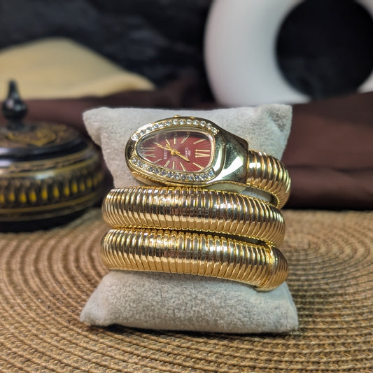 Maroon golden snake watch
