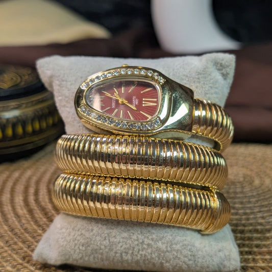 Maroon golden snake watch