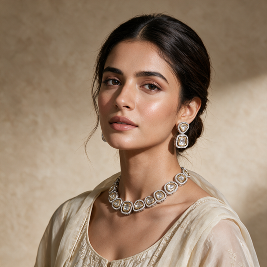 FLORAL CASCADE CHOKER KUNDAN NECKLACES