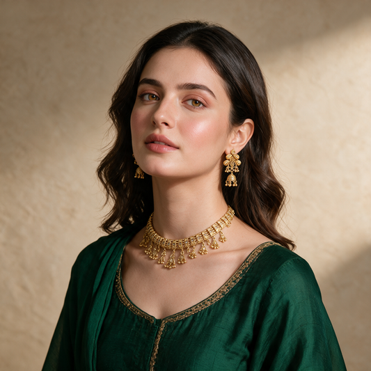 RAJWARI JHUMKI DROP FILIGREE NECKLACE SET