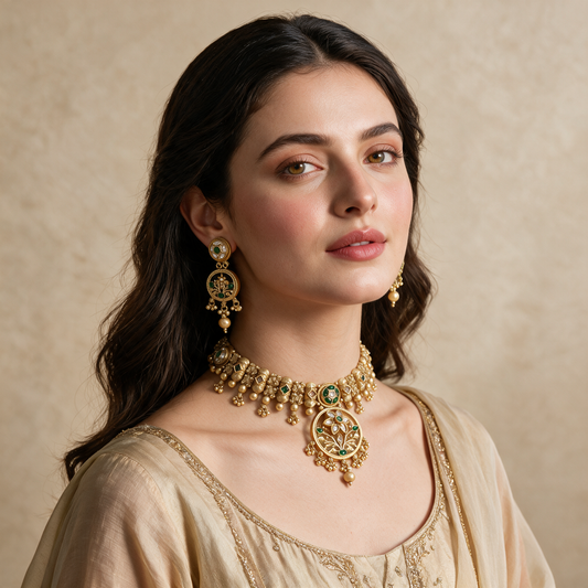 RAJWARI TREE OF LIFE KUNDAN NECKLACE SET