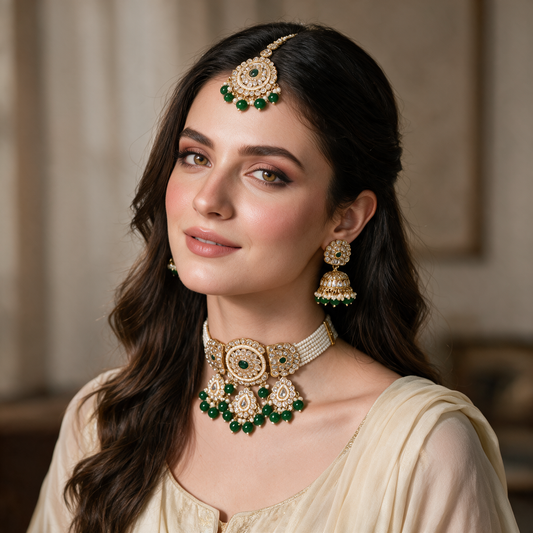 Cascading rose kundan necklace